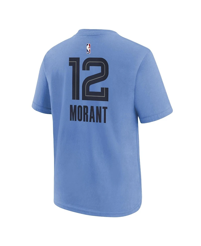 Big Boys Jordan Ja Morant Light Blue Memphis Grizzlies Statement Edition Name and Number Player T-shirt