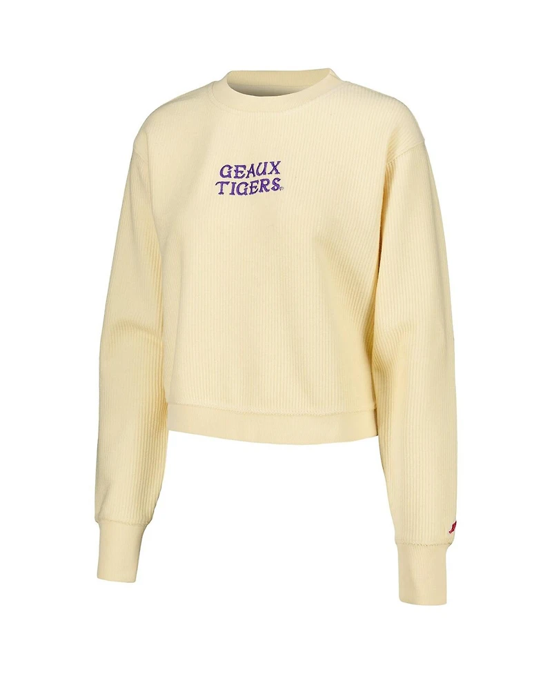 Women's League Collegiate Wear Cream Lsu Tigers Timber Cropped Pullover Sweatshirt