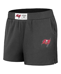 Women's Wear by Erin Andrews Pewter Distressed Tampa Bay Buccaneers Waffle Knit Long Sleeve T-shirt and Shorts Lounge Set