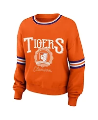 Women's Wear by Erin Andrews Orange Distressed Clemson Tigers Vintage-Like Pullover Sweatshirt