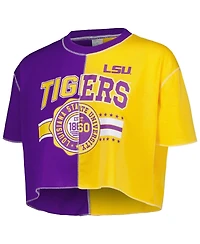 Women's ZooZatz Purple, Gold Lsu Tigers Colorblock Cropped T-shirt