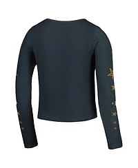 Women's Charcoal Distressed David Bowie Ziggy Stardust Thermal Cropped Pullover Sweatshirt