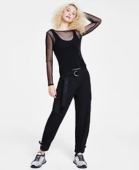 Dkny Jeans Women's Long-Sleeve Crewneck Mesh Top - Blk