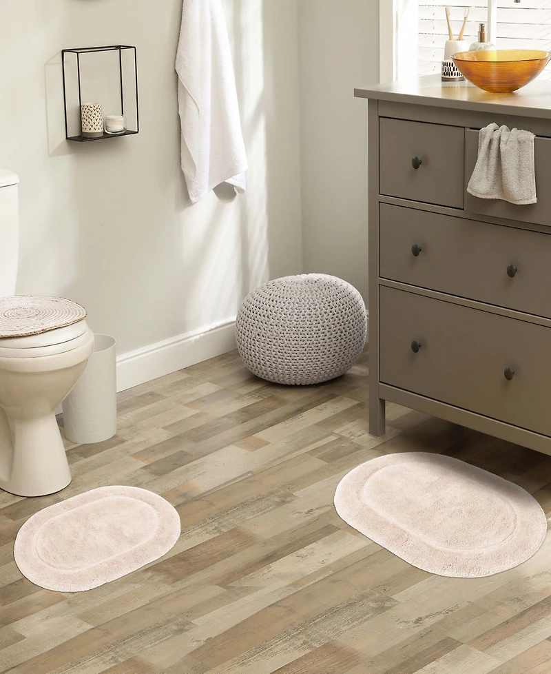 Superior Oval Solid Non-Skid Washable Cotton 2-Pc. Bath Rug Set