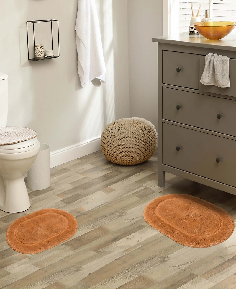 Superior Oval Solid Non-Skid Washable Cotton 2-Pc. Bath Rug Set