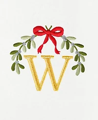 Linum Home Christmas Mistletoe Monogram White Embroidered Luxury Turkish Cotton Hand Towels, 2 Piece Set