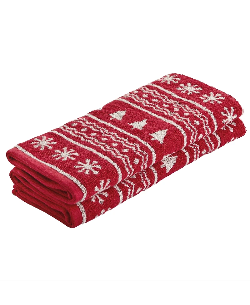 Skl Home Fair Isle Jacquard Cotton 2 Piece Hand Towel Set