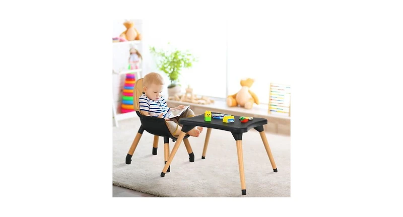 Slickblue Girls 5-in-1 Eat and Grow Convertible Wooden High Chair with Detachable Tray