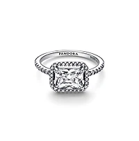 Pandora Cubic Zirconia Timeless Rectangular Sparkling Halo Ring