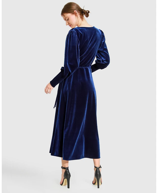 blue velvet dress macys Petite Carolina Long Velvet V-Neck Sequin Sleeve Dress main image 0