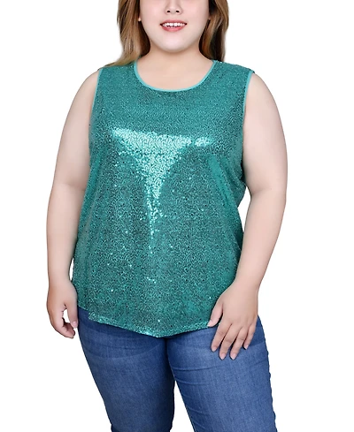 Ny Collection Plus Size Sleeveless Sequined Tank Top with Combo Banding