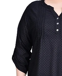 Ny Collection Plus 3/4 Sleeve Roll Tab Y Neck Top