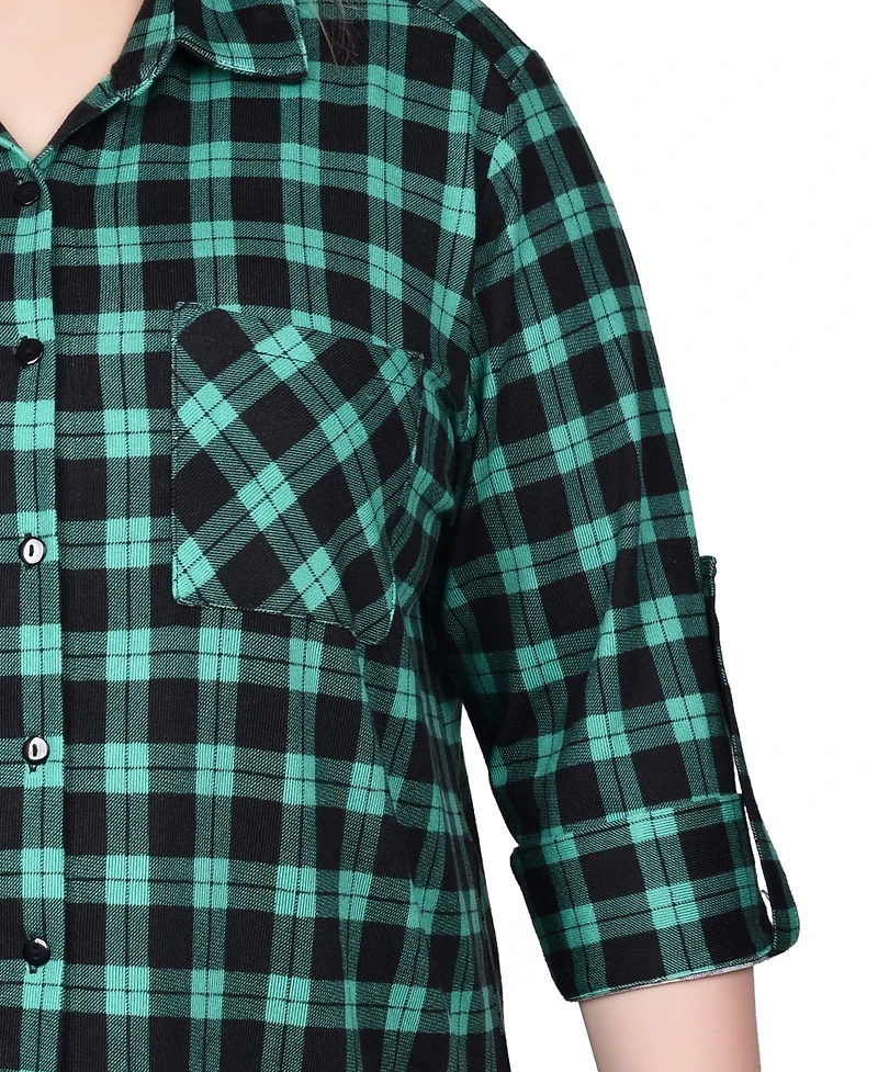 Ny Collection Plus Long Sleeve Button Front Tunic Top