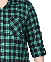 Ny Collection Plus Long Sleeve Button Front Tunic Top