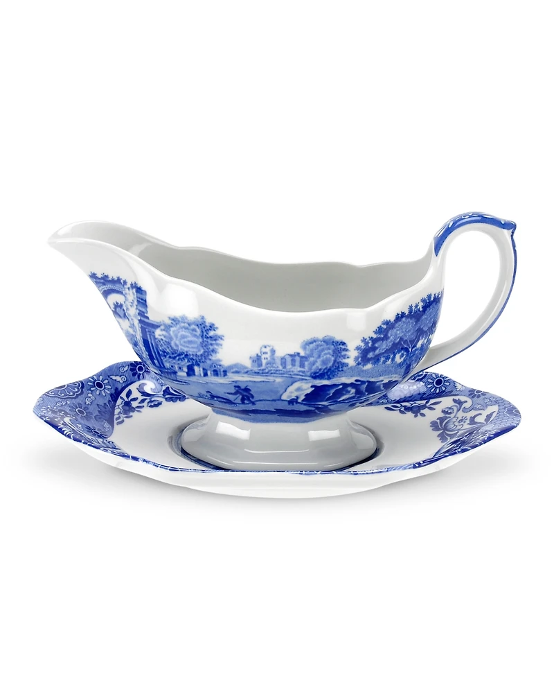 Spode Blue Italian Gravy Boat & Stand