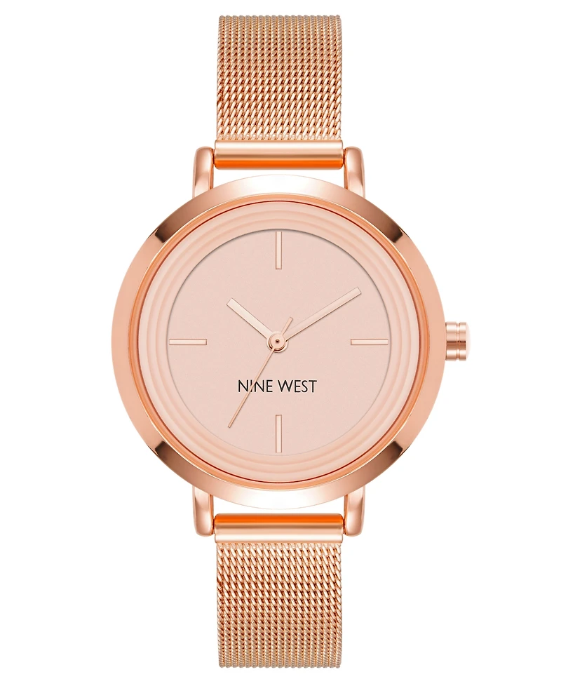 Nine West Women's Quartz Rose Gold-Tone Stainless Steel Mesh Band Watch