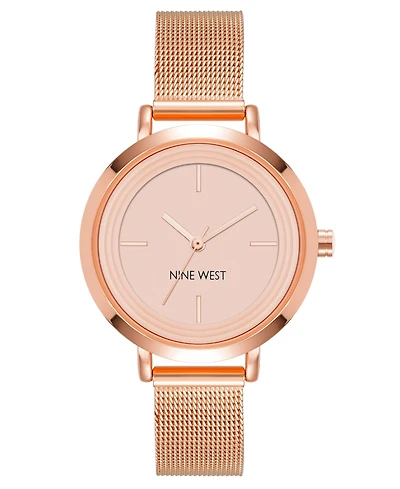 Nine West Women's Quartz Rose Gold-Tone Stainless Steel Mesh Band Watch