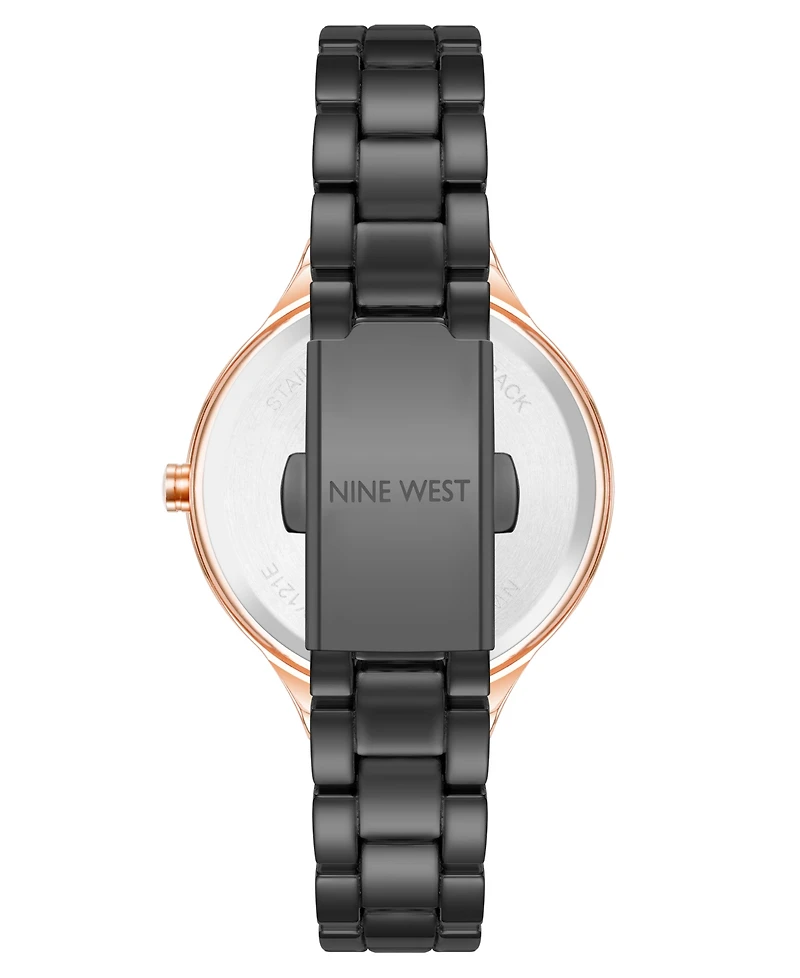 Nine West Women's Quartz Black Alloy Link Bracelet Watch, 34mm