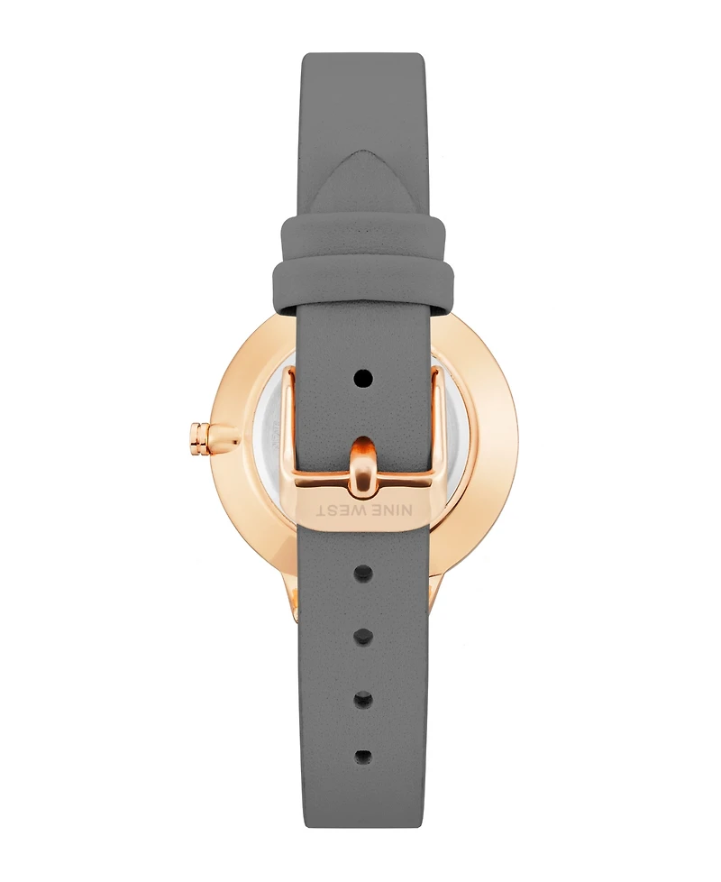 Nine West Women's Quartz Gray Faux Leather Band and Floral Pattern Watch, 38mm