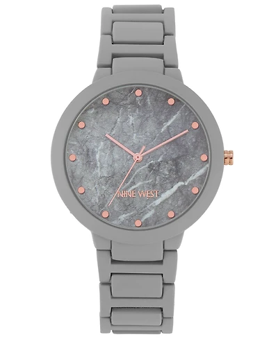 Nine West Women's Quartz Gray Rubberized Alloy Link Bracelet Watch, 40.5mm