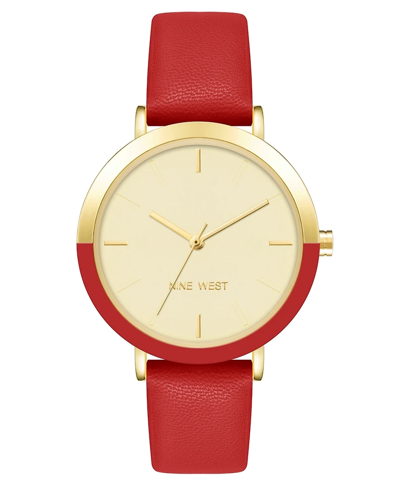 Nine West Women's Quartz Red Faux Leather Band Watch, 36mm