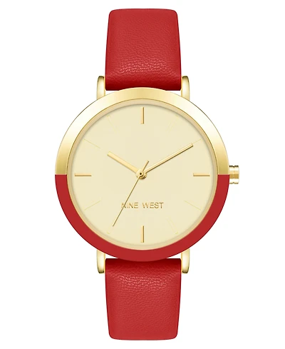 Nine West Women's Quartz Red Faux Leather Band Watch, 36mm