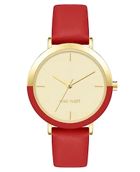 Nine West Women's Quartz Red Faux Leather Band Watch, 36mm