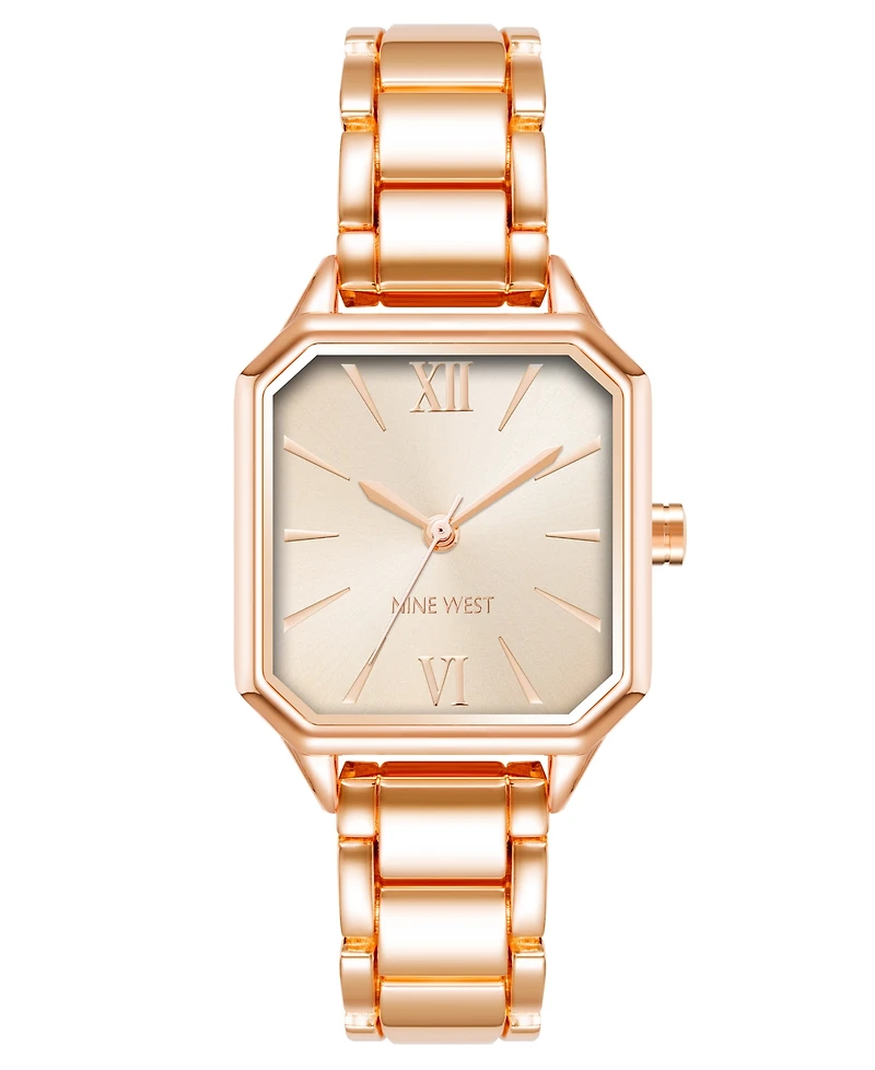 Nine West Women's Quartz Square Rose Gold-Tone Alloy Link Bracelet Watch, 27mm