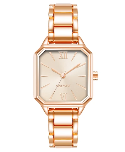 Nine West Women's Quartz Square Rose Gold-Tone Alloy Link Bracelet Watch, 27mm
