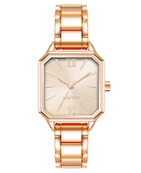 Nine West Women's Quartz Square Rose Gold-Tone Alloy Link Bracelet Watch, 27mm