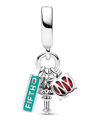 Pandora Sterling Silver Nyc Apple, Torch and Street Sign Triple Dangle Charm