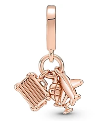 Pandora Pink Dangle Charm Airplane, Globe Suitcase Triple Pink Dangle Charm