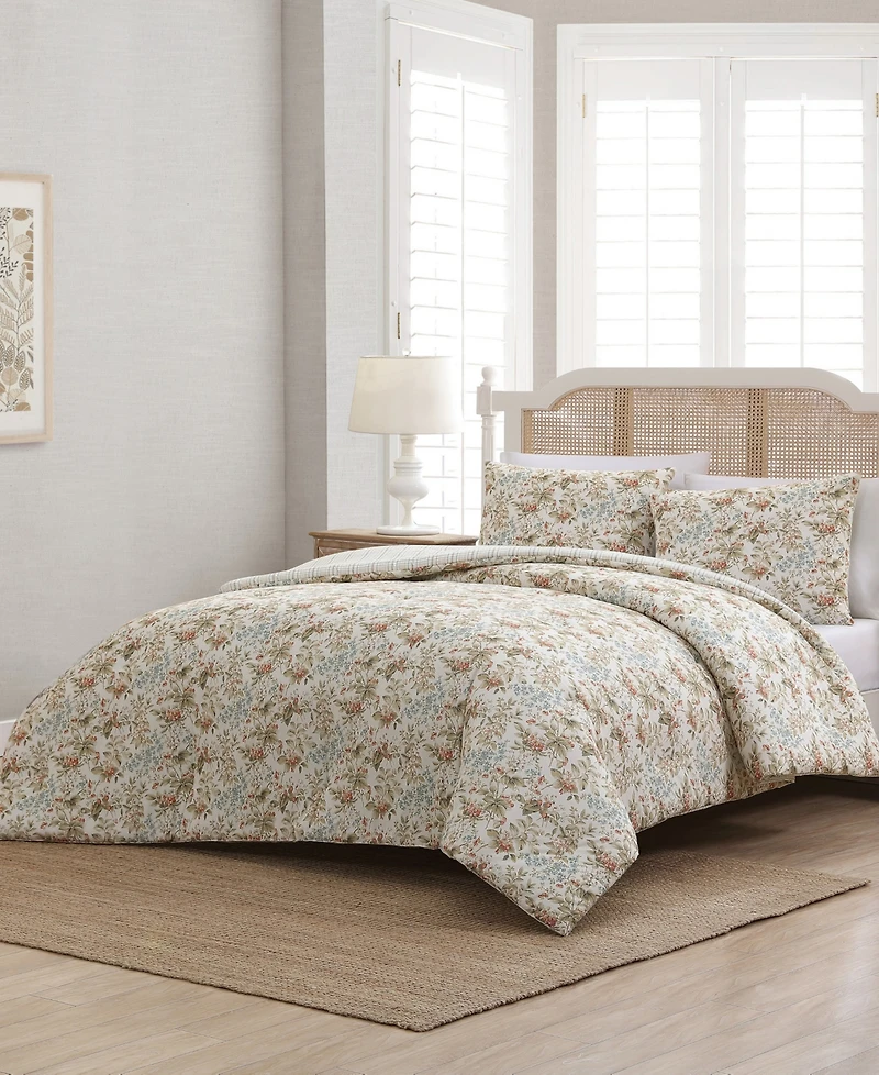 Laura Ashley Bramble Floral Cotton Reversible 3-Piece Comforter Set, King