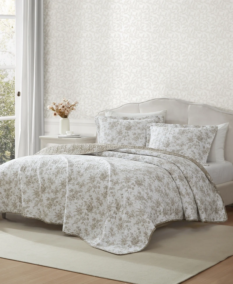 Laura Ashley Walled Garden Cotton Reversible 3-Piece Quilt Set, King