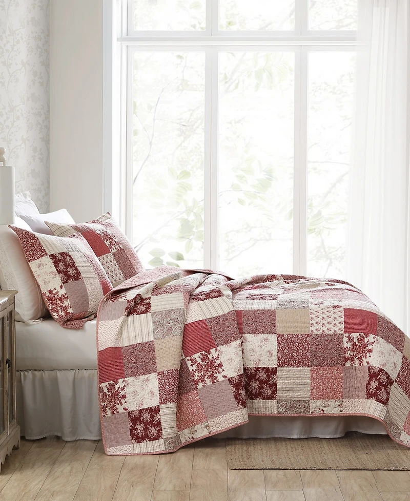 Laura Ashley Celina Patchwork Cotton Reversible 3-Piece Quilt Set, King
