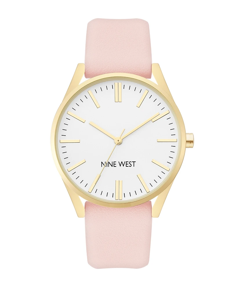 Nine West Women's Quartz Pink Faux Leather Band Watch, 36mm