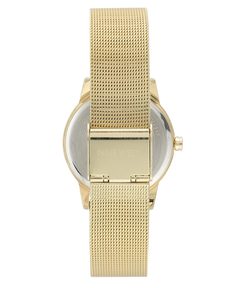 Nine West Women's Quartz Gold-Tone Stainless Steel Mesh Band and Flower Pattern Watch, 35mm