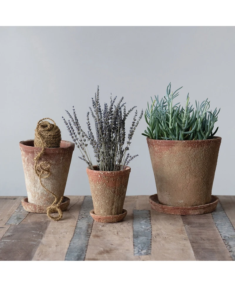Cement Planter with Saucer, Set of 2