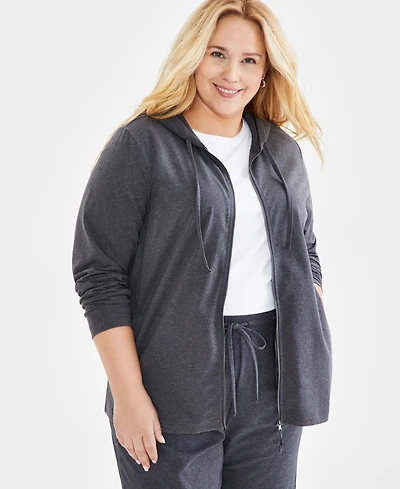 Style & Co Plus Zip-Up Hooded Sweatshirt, Exclusively at Macy's