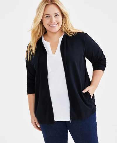 Style & Co Plus Zip-Up Hooded Sweatshirt, Exclusively at Macy's