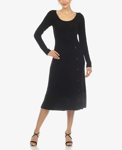 White Mark Women's Scoop Neck Fit and Flare Sweater Dress