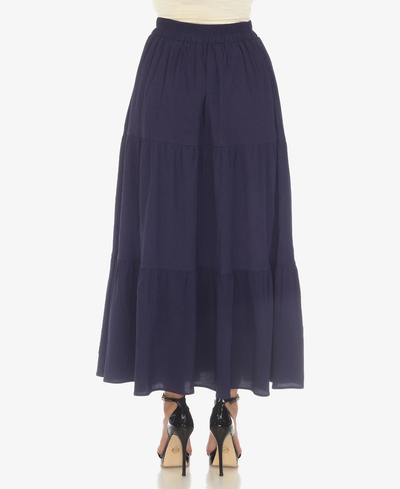White Mark Women's Pleated Tiered Maxi Skirt