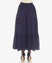 White Mark Women's Pleated Tiered Maxi Skirt