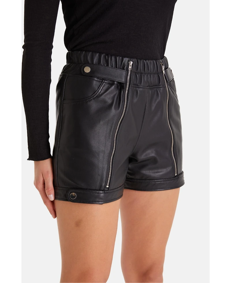 Furniq Uk Women's Black Leather Shorts, Biker Shorts