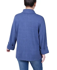 Ny Collection Women's Long Sleeve Shawl Collar Top with Pockets