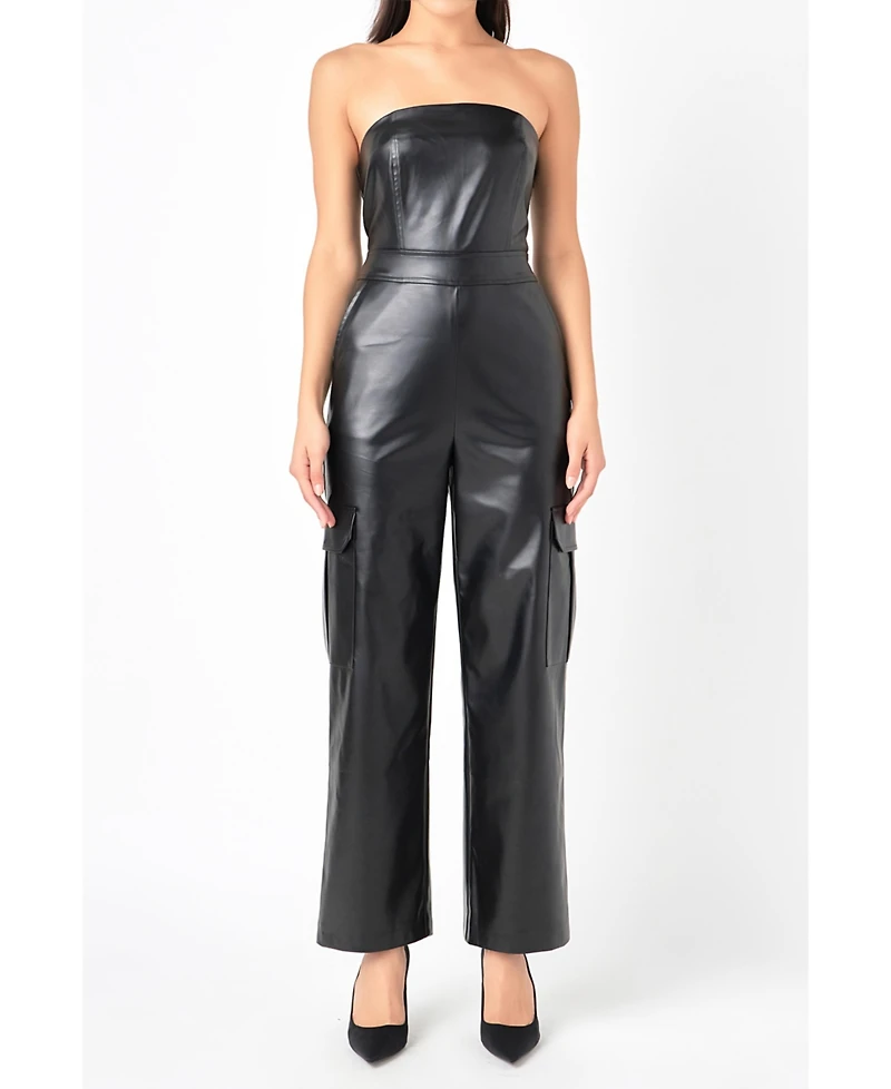 Women's Tube Top Cargo Jumpsuit