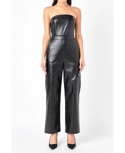 Women's Tube Top Cargo Jumpsuit