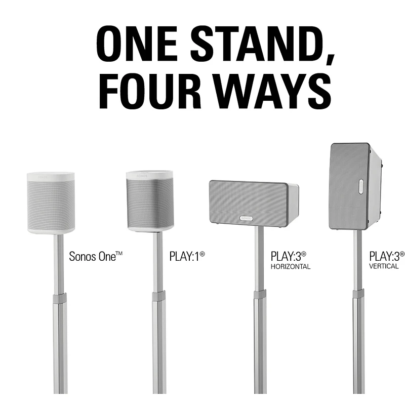 Sanus WSSA1 Adjustable Height Wireless Speaker Stand for Sonos One, Play:1, and Play:3 - Each