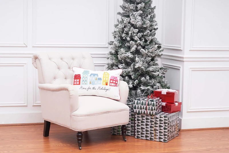 Village Holiday Printed & Embellished Throw Pillow