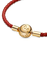 Pandora Moments 14K Gold-Plated Red Woven Leather Bracelet